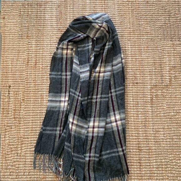 New Zara Grey Reversible Preppy Plaid Scarf with Tassel Fringes - Picture 1 of 8